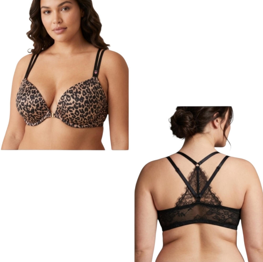 Victoria's Secret Push-Up Bra 38D Leopard Print Racerback Front-Close